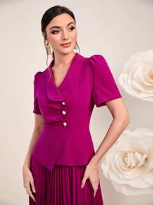 Modelyn Khăn quàng Ống tay áo Viền xếp Đầm - Màu Hồng Tươi - Xem 5