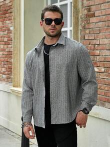 Manfinity Homme Men Plus Striped Print Shirt - Dark Grey - View 3