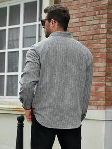 Manfinity Homme Men Plus Striped Print Shirt - Dark Grey - View 2