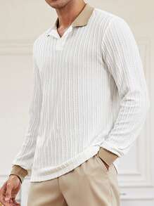 Manfinity Homme Men Contrast Collar Polo Shirt - White - View 4