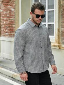 Manfinity Homme Men Plus Striped Print Shirt - Dark Grey - View 4