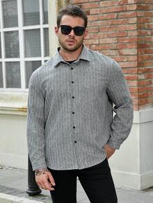 Manfinity Homme Men Plus Striped Print Shirt - Dark Grey - View 5