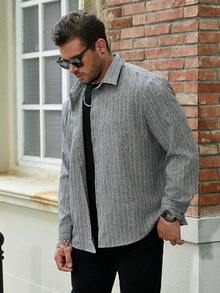 Manfinity Homme Men Plus Striped Print Shirt - Dark Grey - View 6