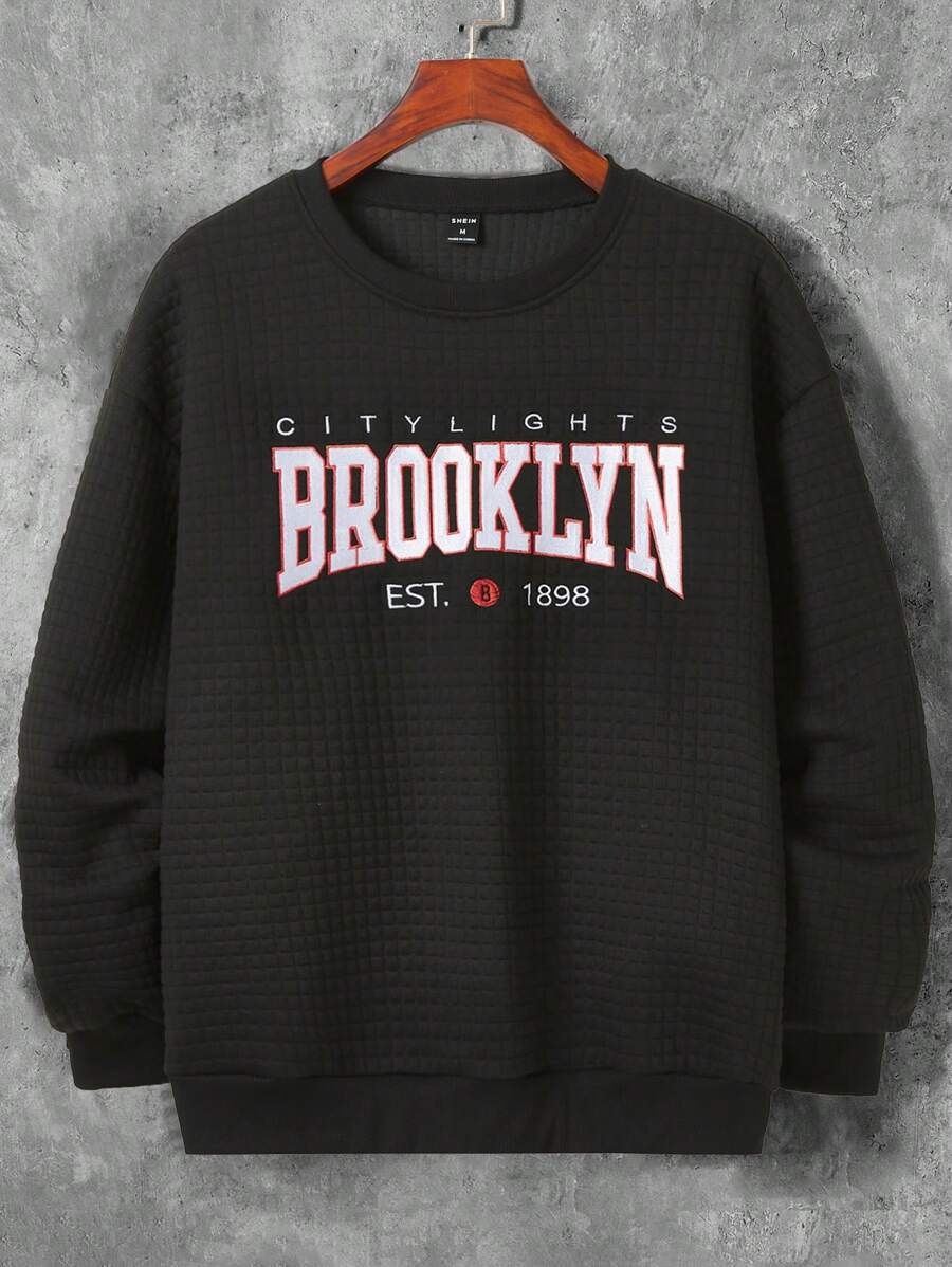 Manfinity 男士字母圖案落肩袖運動衫 - 黑色 - 查看 1