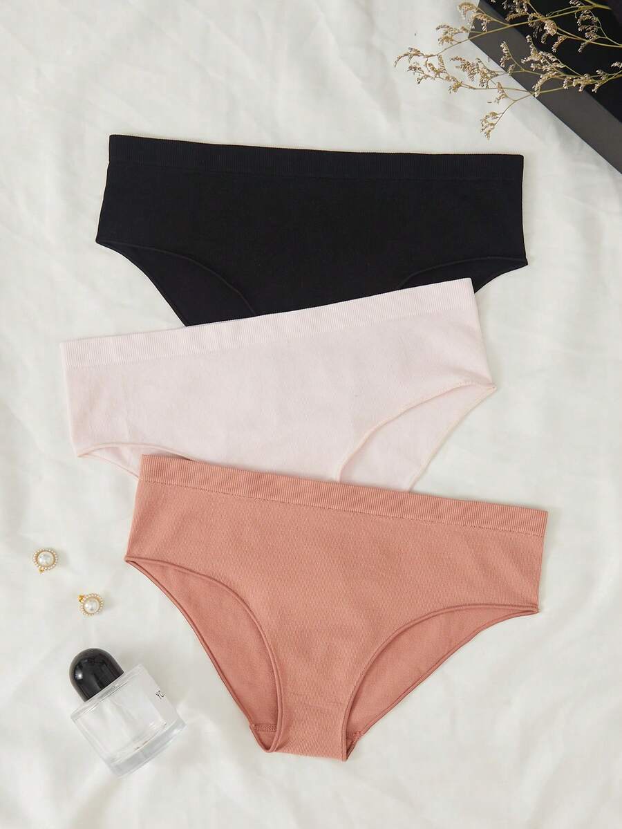 3件素色條紋針織內褲 - 彩色 - 查看 1