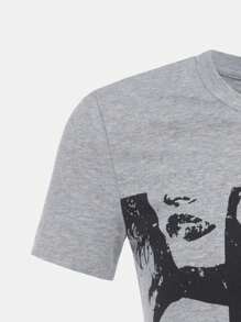 SHEIN Leap Crew 女大童人像圖案不對稱下擺T恤 - 淺灰色 - 查看 3