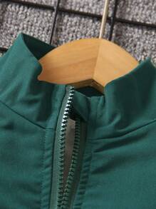 SHEIN Young Boy Figure Graphic Raglan Sleeve Jacket & Shorts - Green - View 3