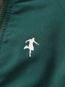 SHEIN Young Boy Figure Graphic Raglan Sleeve Jacket & Shorts - Green - View 6