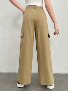 SHEIN Celana Anak Perempuan Remaja - Khaki - View 2