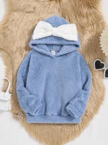 SHEIN 女童蝴蝶结泰迪熊卫衣 - 淺藍色 - 查看 1