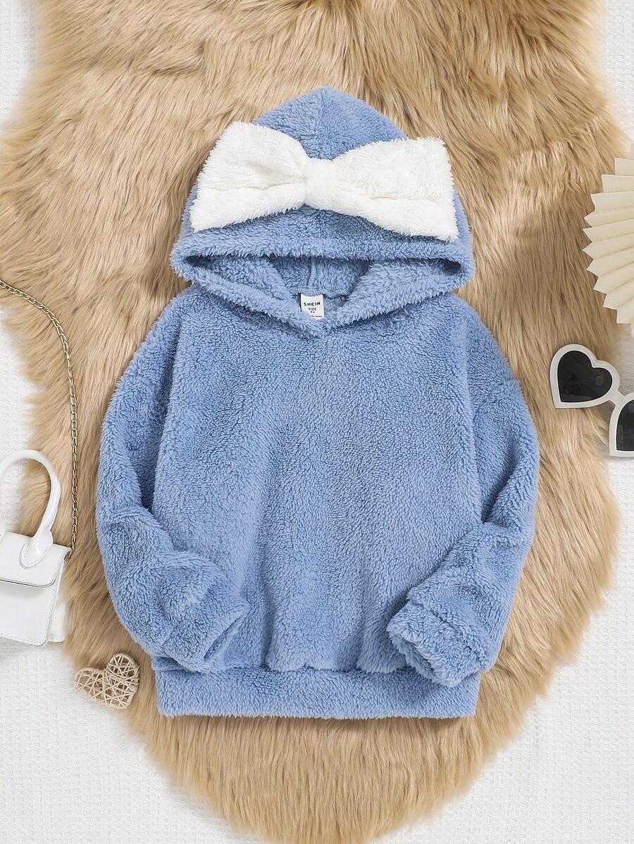 SHEIN 女童蝴蝶结泰迪熊卫衣 - 淺藍色 - 查看 1