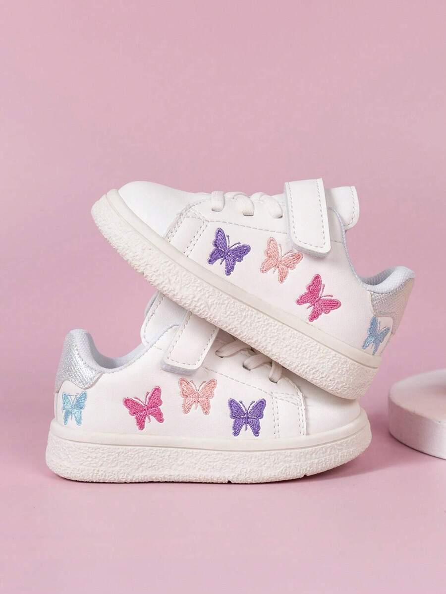 孩子們休閒白色運動鞋帶刺繡蝴蝶設計 - 白色 - 查看 1