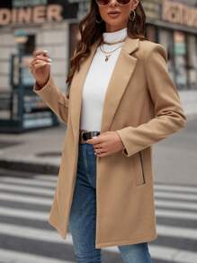 SHEIN LUNE Cổ áo Mở Mặt trước Áo vest - Màu Khaki - Xem 1
