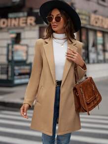 SHEIN LUNE Cổ áo Mở Mặt trước Áo vest - Màu Khaki - Xem 3