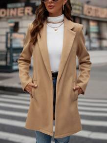 SHEIN LUNE Cổ áo Mở Mặt trước Áo vest - Màu Khaki - Xem 4