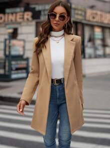 SHEIN LUNE Cổ áo Mở Mặt trước Áo vest - Màu Khaki - Xem 5