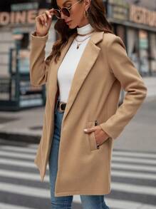 SHEIN LUNE Cổ áo Mở Mặt trước Áo vest - Màu Khaki - Xem 6