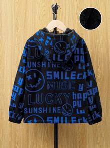 SHEIN 男大童字母圖案毛絨內襯連帽外套 - 彩色 - 查看 2