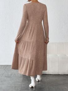 SHEIN Maternity V Neck Ruffle Hem Dress - Apricot - View 2