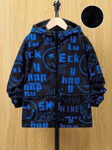 SHEIN 男大童字母圖案毛絨內襯連帽外套 - 彩色 - 查看 3