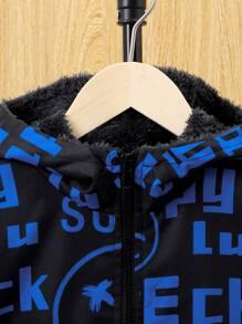 SHEIN 男大童字母圖案毛絨內襯連帽外套 - 彩色 - 查看 5