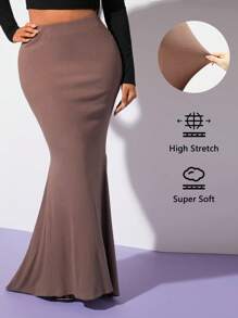 SHEIN SXY Váy nữ Gân đan màu trơn Thanh lịch - Màu nâu  Mocha - Xem 1