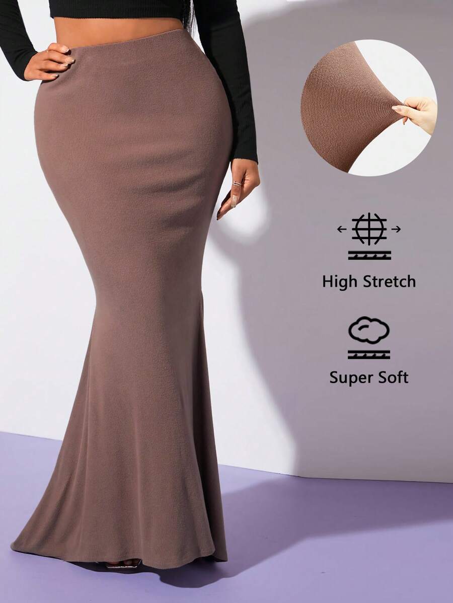 SHEIN SXY Váy nữ Gân đan màu trơn Thanh lịch - Màu nâu Mocha - Xem 1