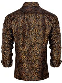 Men Plants Print Button Up Shirt - Gold - View 2