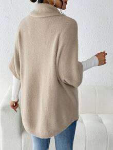 SHEIN Maternity Turtleneck Batwing Sleeve Sweater - Khaki - View 2