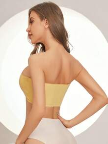 Women's Casual Comfy Yellow Knitted Plain Backless Tube Top Bra