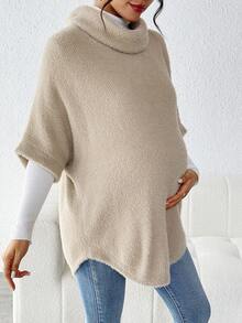 SHEIN Maternity Turtleneck Batwing Sleeve Sweater - Khaki - View 3