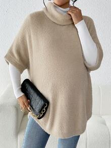 SHEIN Maternity Turtleneck Batwing Sleeve Sweater - Khaki - View 4