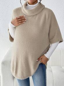 SHEIN Maternity Turtleneck Batwing Sleeve Sweater - Khaki - View 5