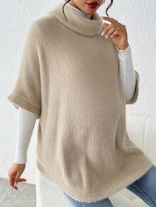 SHEIN Maternity Turtleneck Batwing Sleeve Sweater - Khaki - View 6