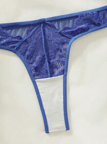 SHEIN Floral Lace Cut Out Underwire Lingerie Set - Blue - View 10