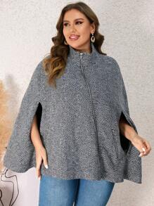 SHEIN Clasi 大碼滿版印花斗篷袖花呢外套 - 灰色 - 查看 1