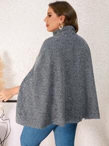 SHEIN Clasi 大碼滿版印花斗篷袖花呢外套 - 灰色 - 查看 2