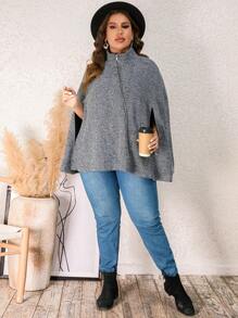 SHEIN Clasi 大碼滿版印花斗篷袖花呢外套 - 灰色 - 查看 3