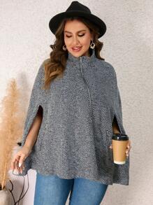 SHEIN Clasi 大碼滿版印花斗篷袖花呢外套 - 灰色 - 查看 4