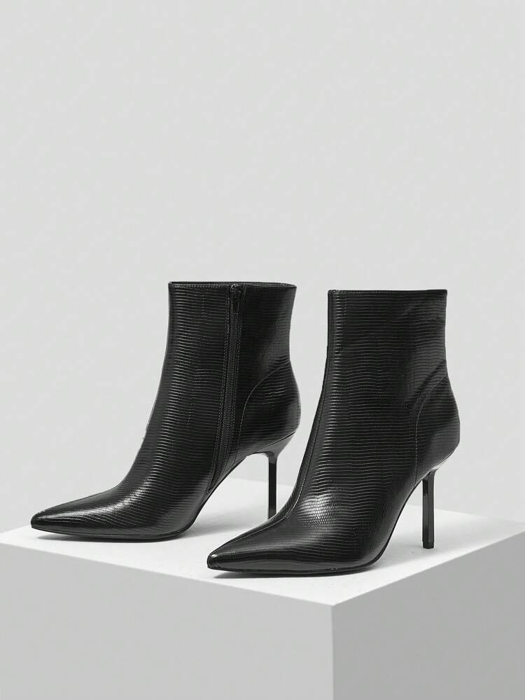 REPTILE PRINT HEELED ANKLE BOOTS