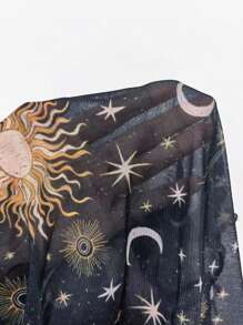 Inked in Red Artist Galaxy 印花生菜边饰网眼上衣和紧身裙，适合假期 - 黑色 - 查看 7