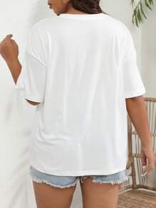 INAWLY Plus Sun & Moon Print Drop Shoulder Tee Graphic Tees Women Tops - White - View 2