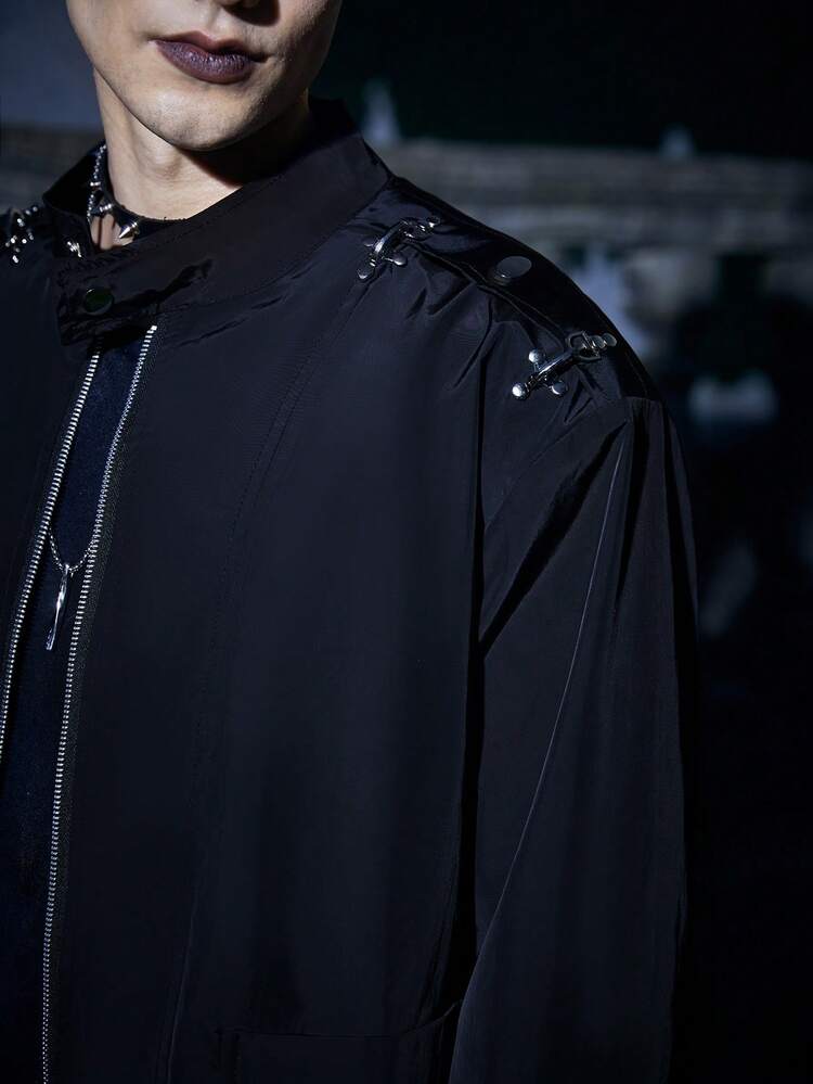 Manfinity Homme Chaqueta De Halloween Con Cierre De Cremallera Para Hombres Con Ajuste Holgado Y Detalle De Solapa - Negro - Añade 4