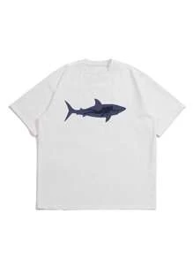 男士鯊魚印花T恤 - 白色 - 查看 1