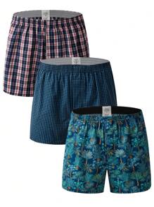 Hombres 3 piezas Calzoncillos boxer de cuadros & con estampado tropical - Multicolor - Ver 1