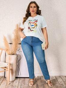 SHEIN LUNE 大碼鞋&字母圖案T恤 - 白色 - 查看 5