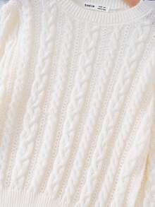 SHEIN Cô gái Tween Chất rắn Xoắn Dan Áo len - Màu be - Xem 3