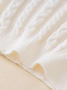 SHEIN Cô gái Tween Chất rắn Xoắn Dan Áo len - Màu be - Xem 4