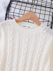 SHEIN Cô gái Tween Chất rắn Xoắn Dan Áo len - Màu be - Xem 5