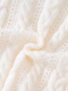 SHEIN Cô gái Tween Chất rắn Xoắn Dan Áo len - Màu be - Xem 7